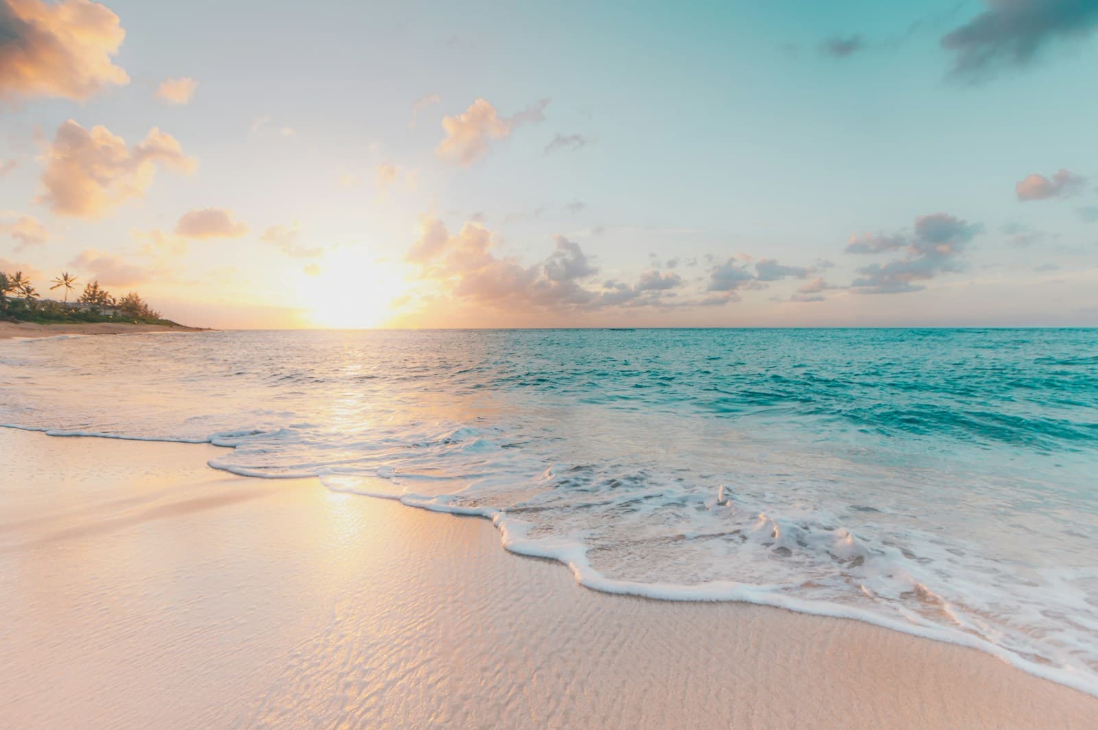 Beachfront resort at golden hour